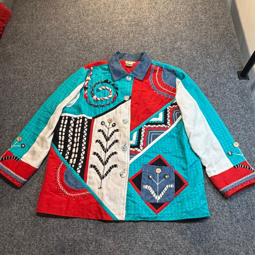 Norm Thompson XL Multicolor Patchwork Cotton Wearable Art Jacket Boho Vintage